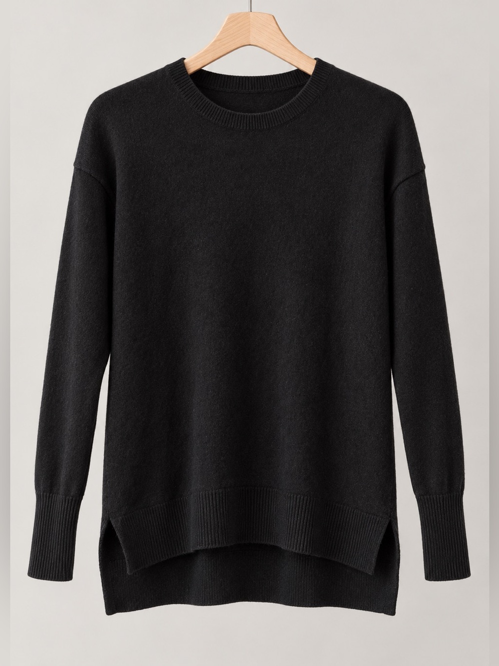 Black 100% Cashmere Crewneck Long Sleeve High/Low Sweater Aqua EUC XS #1307